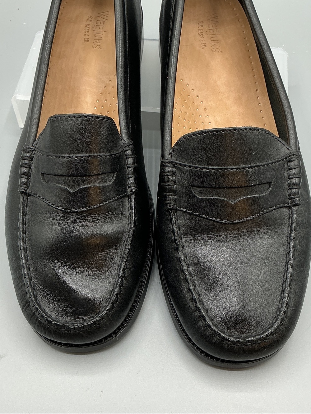 Women's Black Leather Penny Loafers - Picture 3 of 9